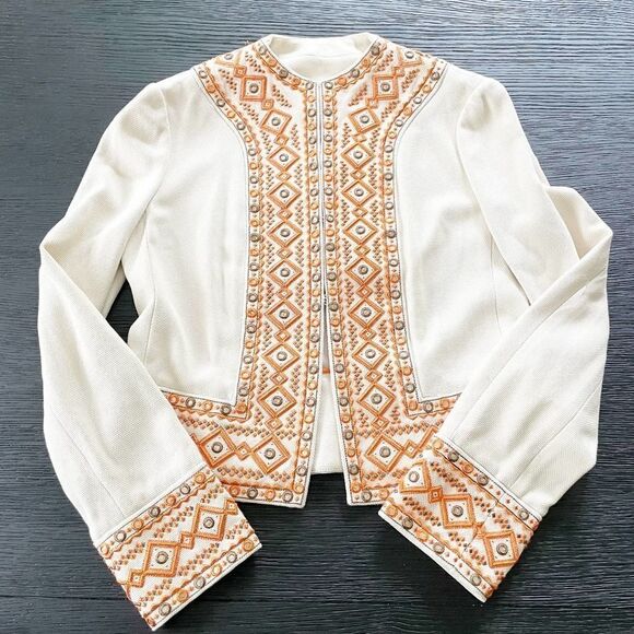 TORY BURCH Orange Embroidered Evening Jacket US 2 - Picture 9 of 12